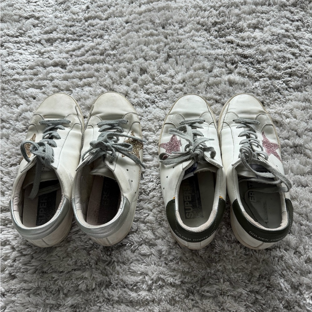 2 Pairs Golden Goose look alike sneakers  – Gold & Pink Glitter - Picture 4 of 5